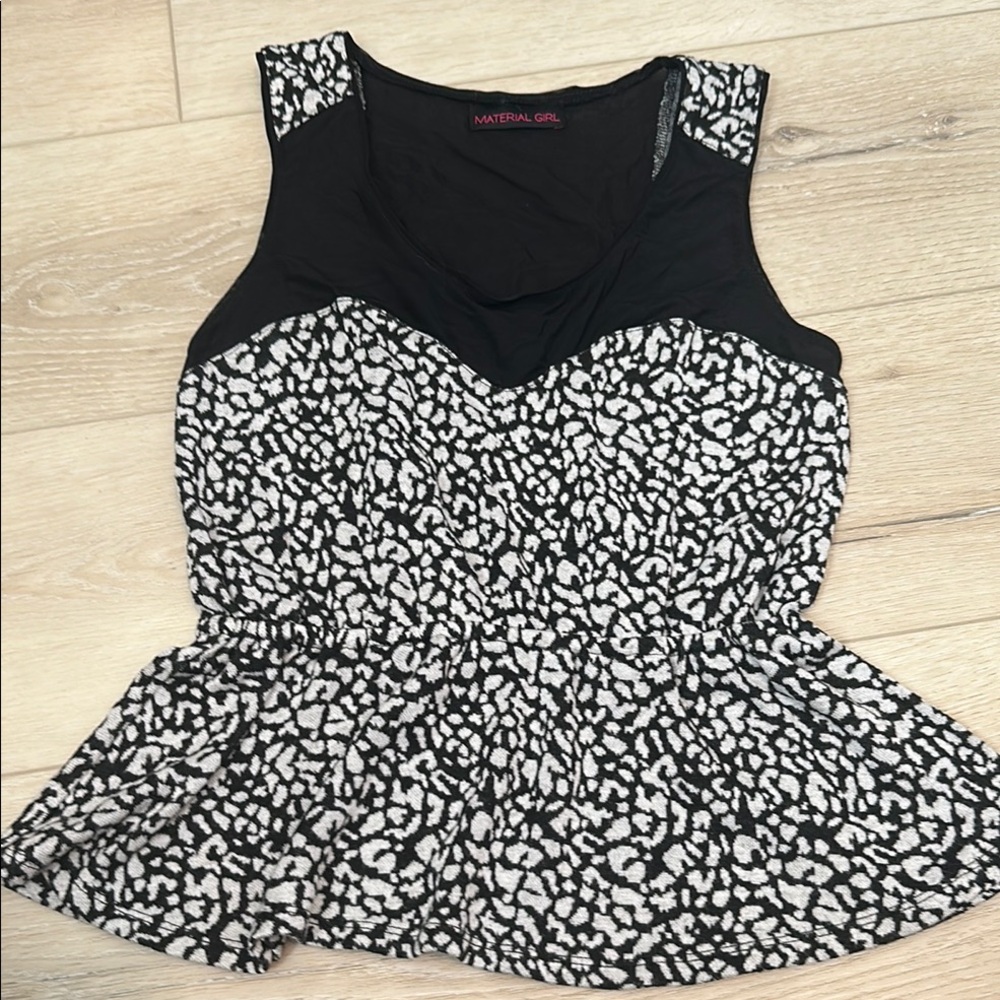 Material Girl Black and White Peplum Tank Top